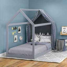 HOMCOM Wooden Single Bed Frame with Tree House Style, Grey