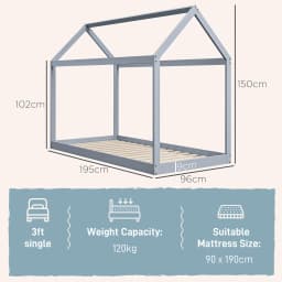 HOMCOM Wooden Single Bed Frame with Tree House Style, Grey