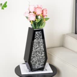 SHYFOY Black Flower Vase Crushed Diamond Glass Vase Large Mirrored Crystal Vases for Centerpieces Tall Floor Vases for Dried and
