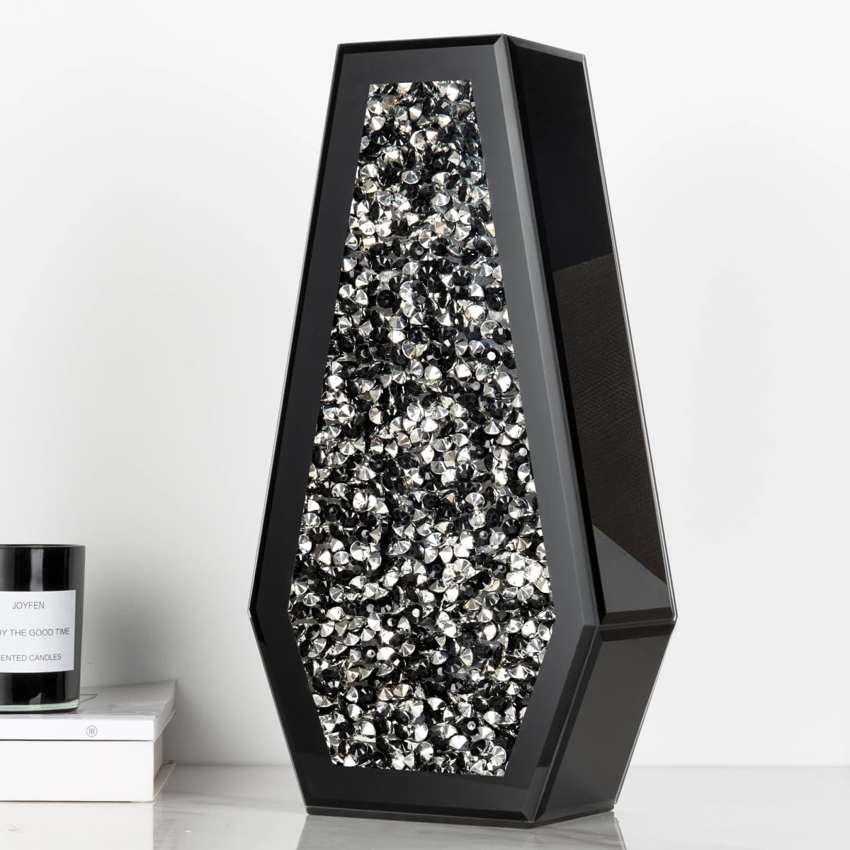 SHYFOY Black Flower Vase Crushed Diamond Glass Vase Large Mirrored Crystal Vases for Centerpieces Tall Floor Vases for Dried and