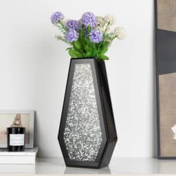 SHYFOY Black Flower Vase Crushed Diamond Glass Vase Large Mirrored Crystal Vases for Centerpieces Tall Floor Vases for Dried and