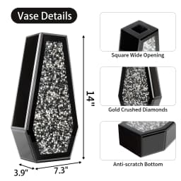 SHYFOY Black Flower Vase Crushed Diamond Glass Vase Large Mirrored Crystal Vases for Centerpieces Tall Floor Vases for Dried and