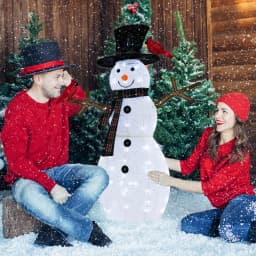 GOFLAME 4. 2 FT Lighted Snowman & Redbirds Christmas Decoration LED Lights