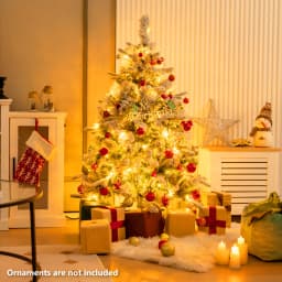 DORTALA 136 CM Artificial Xmas Tree Flocked Christmas Tree with Pine Needles