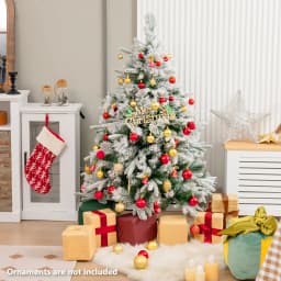 DORTALA 136 CM Artificial Xmas Tree Flocked Christmas Tree with Pine Needles