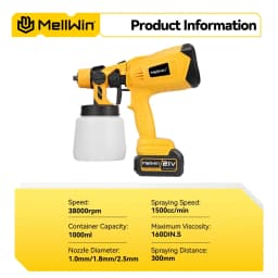 MELLWIN 1000ML Electric Spray Gun Cordless Paint Sprayer HVLP Car Furniture Steel Household Sprayer For Makita 18V Battery Pin