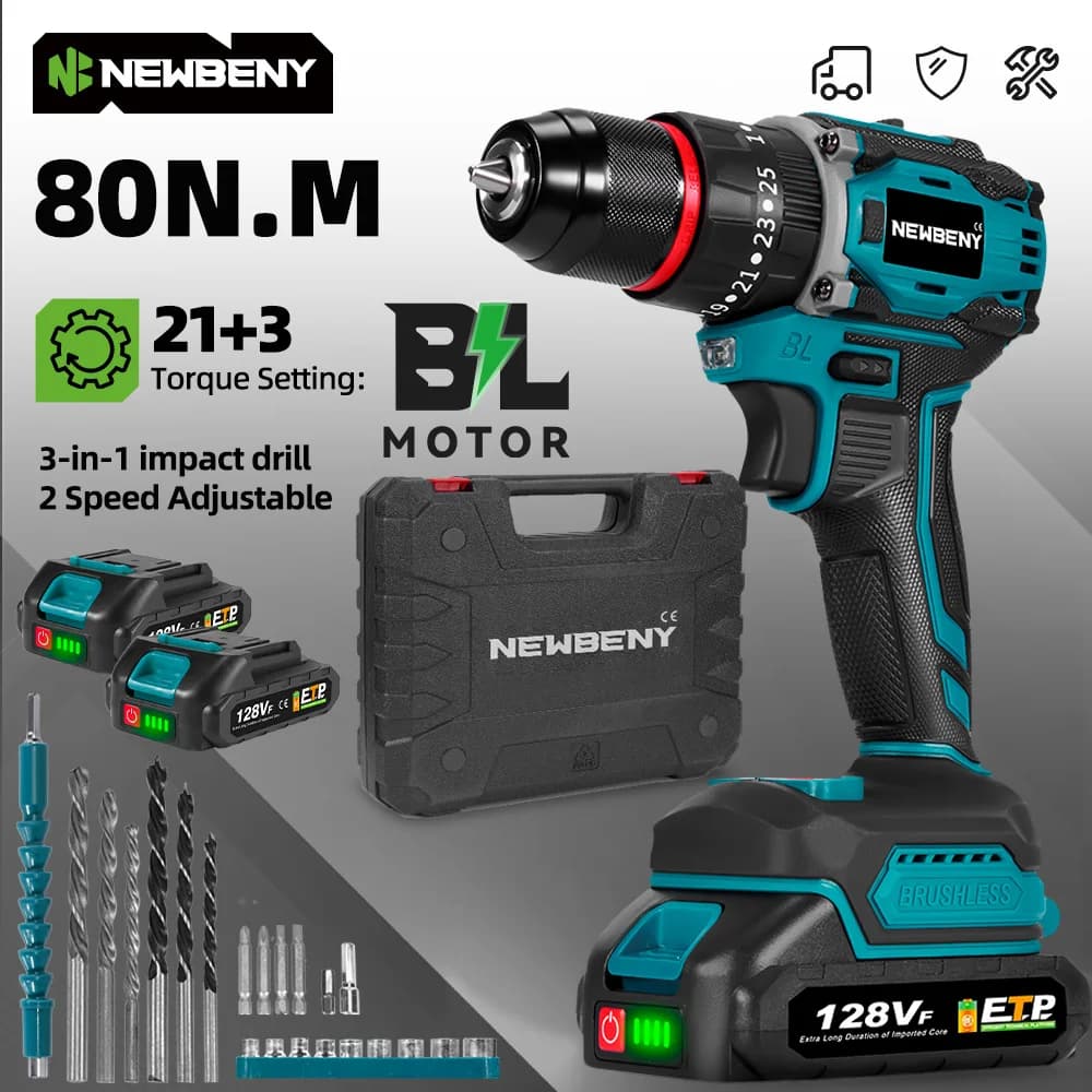 Brushless 30mm 21+3 Torque Electric Impact Drill 80N.m Cordless Screwdriver Drill Power Tool For Makita 18V Battery Pin