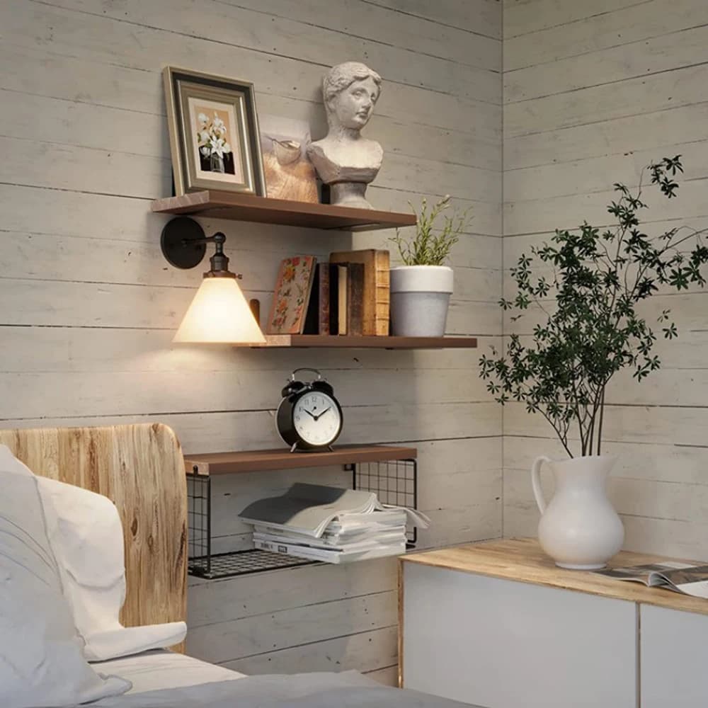 3pcs wooden wall-mounted shelves, hanging floating board wall storage racks, living room wall shelves