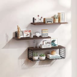 3pcs wooden wall-mounted shelves, hanging floating board wall storage racks, living room wall shelves