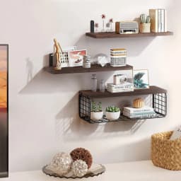 3pcs wooden wall-mounted shelves, hanging floating board wall storage racks, living room wall shelves