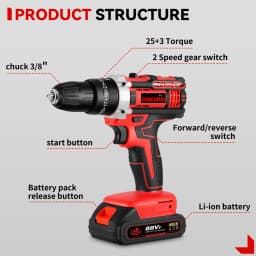 ONEVAN 2 Gear Electric Impact Drill Cordless Multifunctional 25+3 Torque Screwdriver Drill Power Tool For Makita 18V Battery Pin
