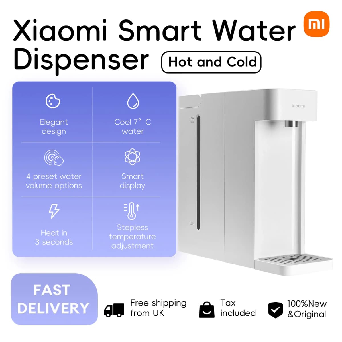 Xiaomi Smart Water Dispenser (Hot and Cold), 3 Seconds Quick Heating and 7°C Cold Water 3L Capacity With Display Mijia App Control
