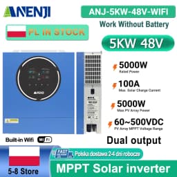 ANENJI 5KW 48V 4KW Dual output Hybrid Solar Inverter 100A MPPT Pure Sine Wave Solar Controller Dual Input PV 500VDC with WiFi