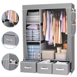 Canvas Wardrobe Clothes Closet Organizer Portable Storage Cupboard for Bedroom 105*45*163cm Fabric Closet