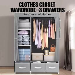 Canvas Wardrobe Clothes Closet Organizer Portable Storage Cupboard for Bedroom 105*45*163cm Fabric Closet