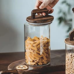 Voltsify 800ML Glass Storage Jar with Wooden Lid Food Storage Jar Tea Storage Containers Canisters