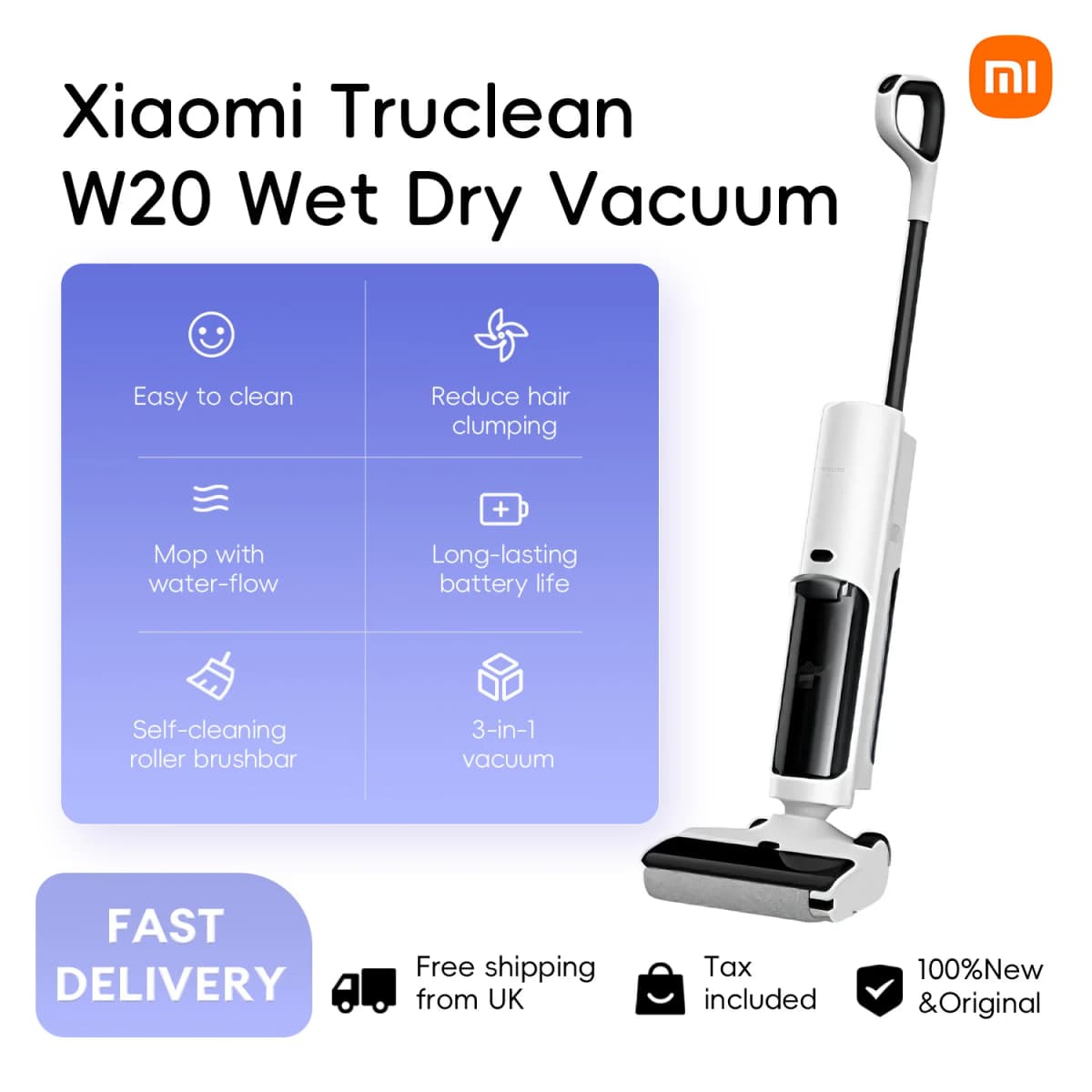 Xiaomi Truclean W20 Wet Dry Vacuum, Floor Cleaning Sweeping Vaccum Cleaner Mop with Water Self-cleaning Roller Brushbar Mijia