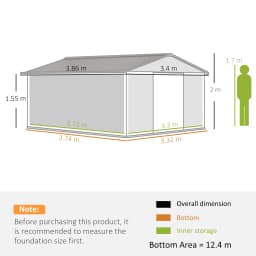 Outsunny 13 x 11ft Metal Garden Shed, Outdoor Storage Tool House with Ventilation Slots, Grey