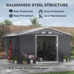 Outsunny 13 x 11ft Metal Garden Shed, Outdoor Storage Tool House with Ventilation Slots, Grey