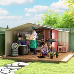 Outsunny 13 x 11ft Metal Garden Shed, Outdoor Storage Tool House with Ventilation Slots, Grey