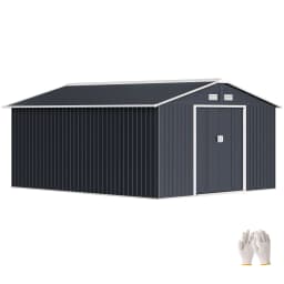 Outsunny 13 x 11ft Metal Garden Shed, Outdoor Storage Tool House with Ventilation Slots, Grey