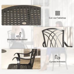 Outsunny 3 Pieces Garden Dining Set for 2, Cast Aluminium Outdoor Dining Set with 2 Armchairs and Round Dining Table