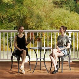 Outsunny 3 Pieces Garden Dining Set for 2, Cast Aluminium Outdoor Dining Set with 2 Armchairs and Round Dining Table