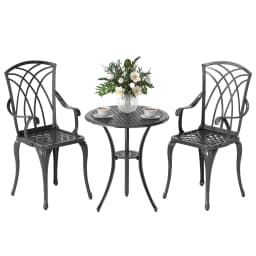 Outsunny 3 Pieces Garden Dining Set for 2, Cast Aluminium Outdoor Dining Set with 2 Armchairs and Round Dining Table
