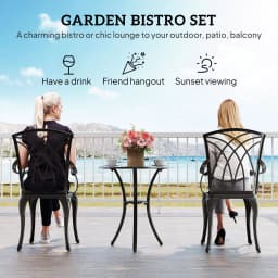Outsunny 3 Pieces Garden Dining Set for 2, Cast Aluminium Outdoor Dining Set with 2 Armchairs and Round Dining Table