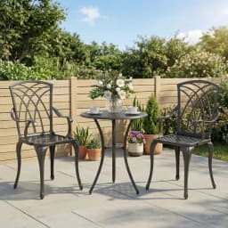 Outsunny 3 Pieces Garden Dining Set for 2, Cast Aluminium Outdoor Dining Set with 2 Armchairs and Round Dining Table