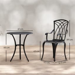 Outsunny 3 Pieces Garden Dining Set for 2, Cast Aluminium Outdoor Dining Set with 2 Armchairs and Round Dining Table