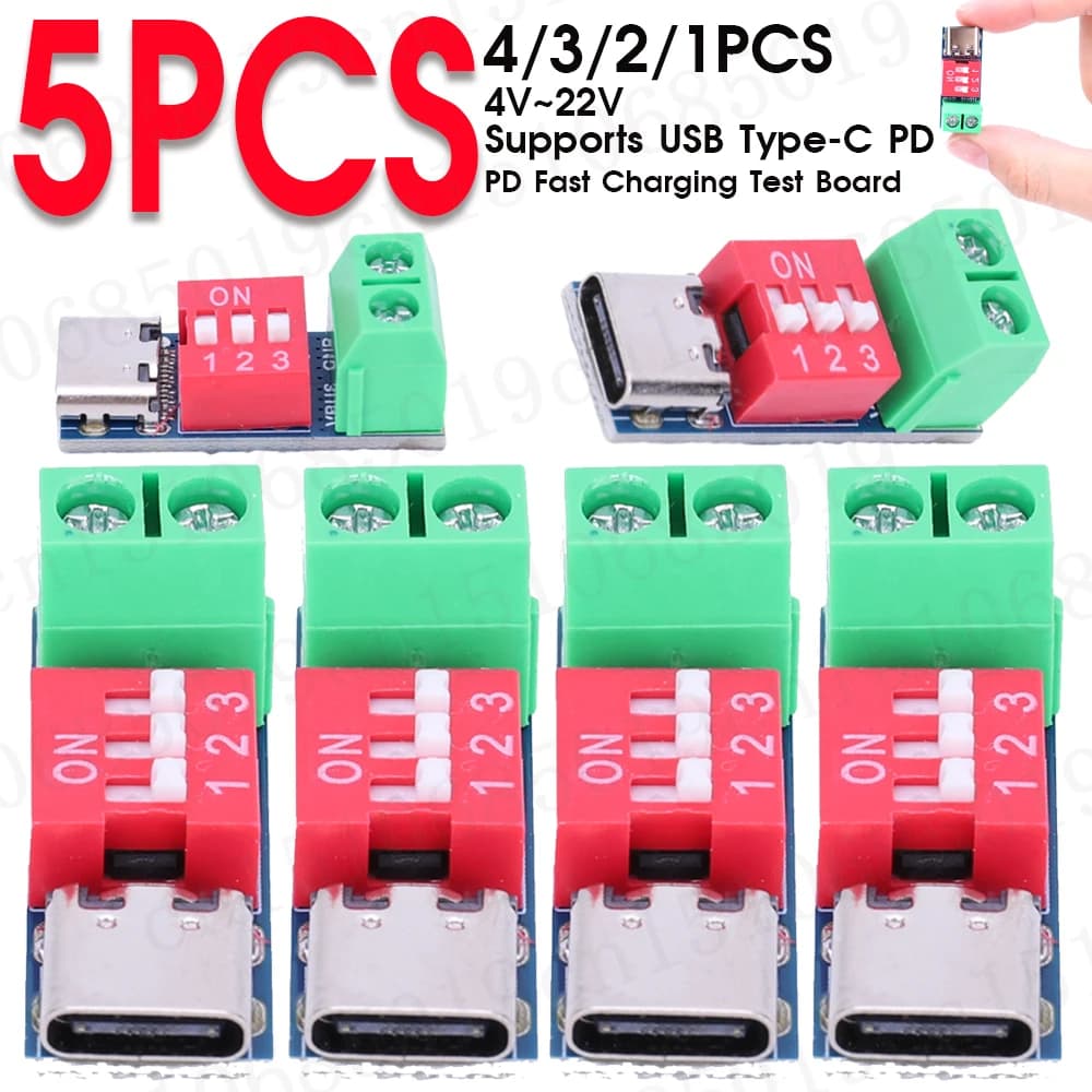 1-5pcs PD Fast Charging Test Board 5-20V Adjustable PD Trigger Module USB Type-C 100W Power Supply Tester Voltage Connetor Power