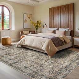 Vintage Floral Area Rug for Living Room Washable Farmhouse Distressed Indoor Carpet Low Pile Soft Accent Throw Rug for Bedroom