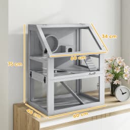 PawHut Wooden Hamster Cage w/ Detachable Bottom, Hut, Seesaw