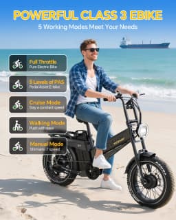 TESWAY X7 AWD Electric Bike 3000W Peak Motor 52V 60Ah Battery 60km/h Max Speed 20x4.0'' Fat Tires Hydraulic Brakes E-bike