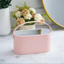 【Breeins】Portable Vanity Travel Makeup Box with LED Lighted Mirror, Pink / White