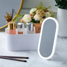 【Breeins】Portable Vanity Travel Makeup Box with LED Lighted Mirror, Pink / White