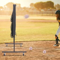 Portable Baseball Training Net with 360° Wheels, 3 Height Adjustable for Backyard Practice, Improves Pitching & Aiming Skills