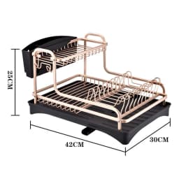 【Breeins】 2 Tier Aluminum Dish Storage Rack with Cutlery Holder Drain Hole