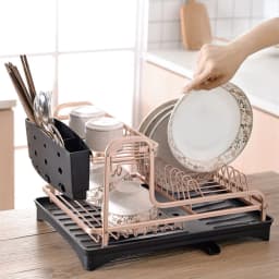【Breeins】 2 Tier Aluminum Dish Storage Rack with Cutlery Holder Drain Hole