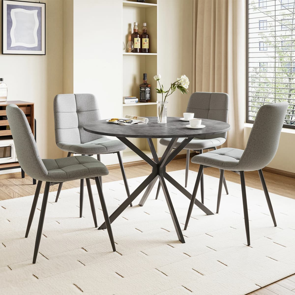 Dining Table and Chairs Set of 4, Folding Round Kitchen Table With Chairs for Dining Room,Kitchen
