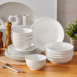 MALACASA LEILA 12/16/24/32 Ceramic Plate Sets White Porcelain Dinnerware Set with 4/6 PCS Dinner Plate/Dessert/Cereal Bowl/Soup