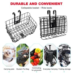 Bike Front Rear Basket Rust Proof Metal Wire Ebike Basket Non-Slip Quick Release Frame Basket for Outdoor Cycling Travel Basket