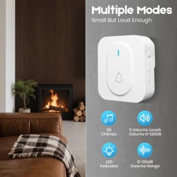 Wireless doorbell, mini doorbell, easy to install, adjustable volume, 36 ringtones, color LED, 1000-foot range
