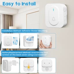 Wireless doorbell, mini doorbell, easy to install, adjustable volume, 36 ringtones, color LED, 1000-foot range