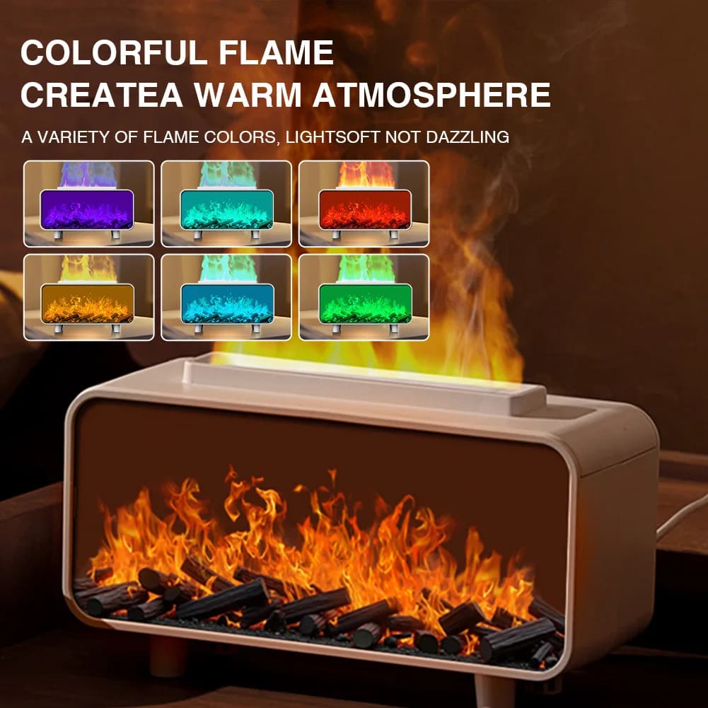 Air Humidifiers Aromatherapy Diffuser 7-Color Changing Auto Shut-Off Flame Fire Diffuser Humidifier Fireplace Essential Oil Arom