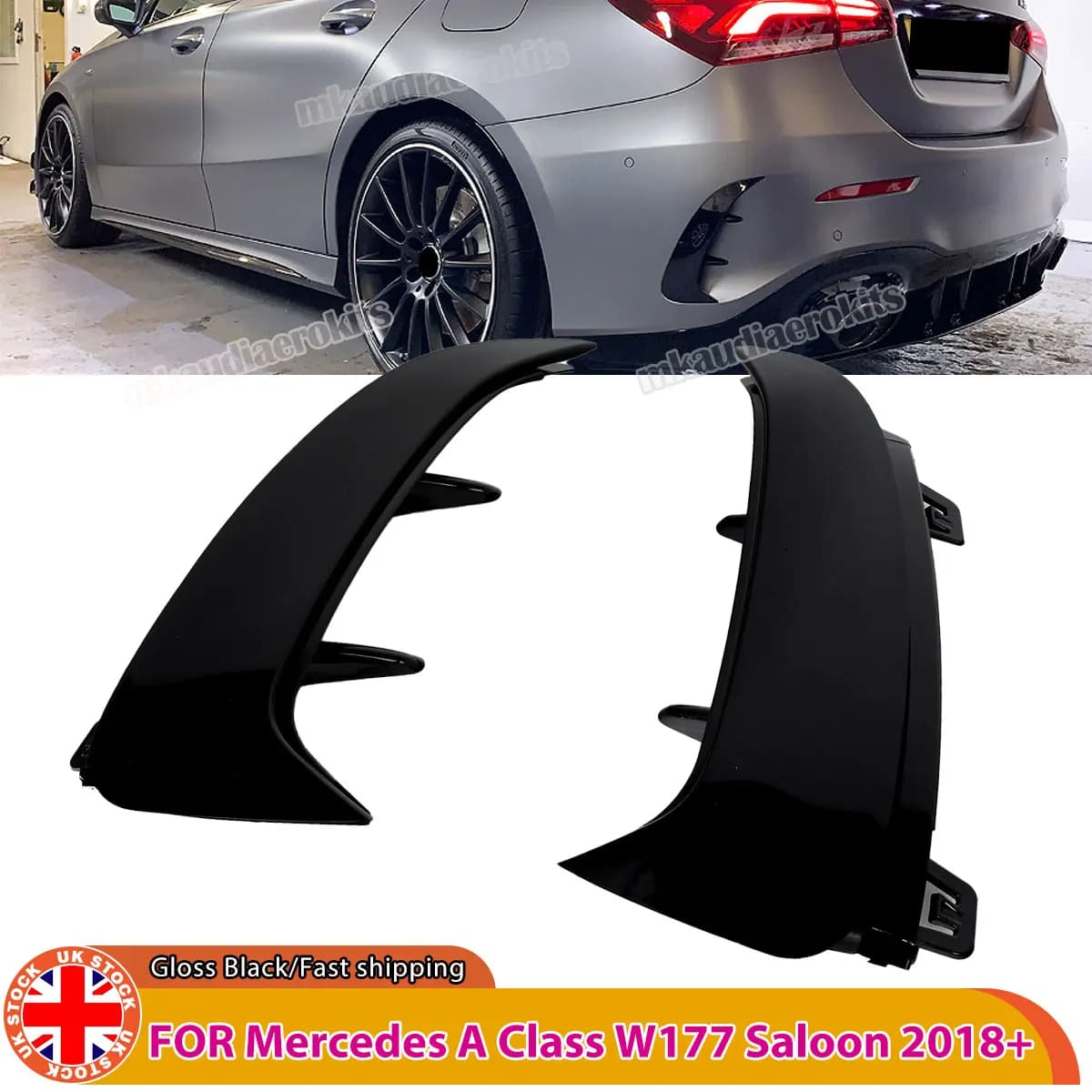 For Mercedes A Class W177 Rear Bumper Spoiler Canard A35 A180 A200 A220 A260 Sedan AMG Line 2018 2019 2020 2021 2022