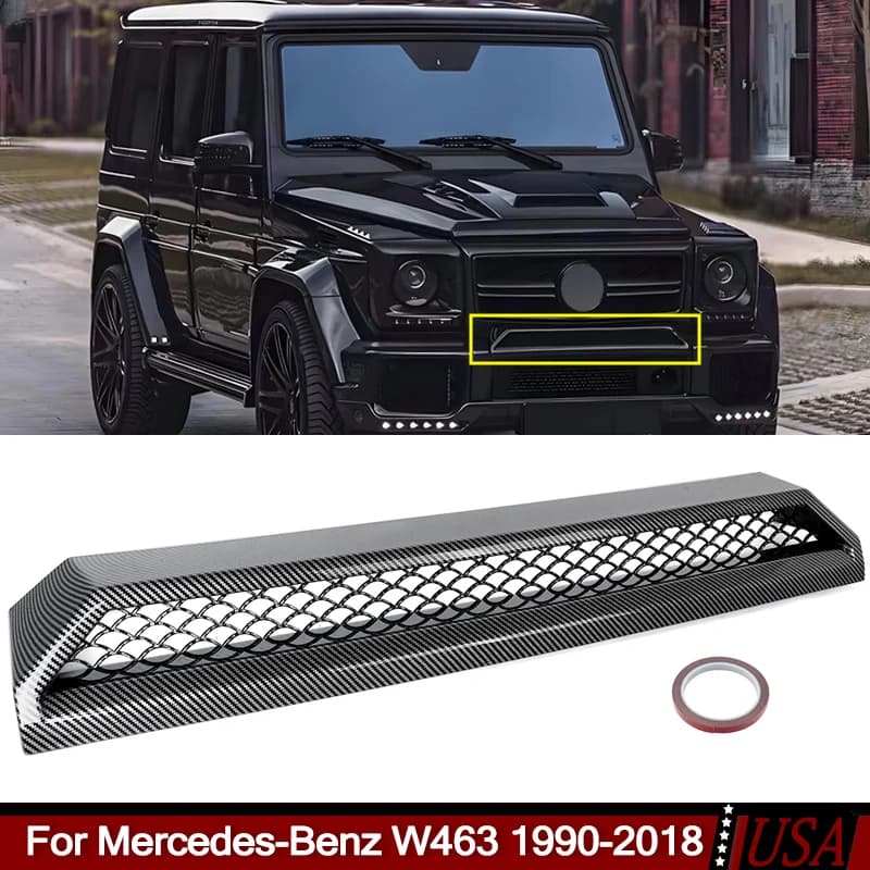 G63 Style Front Bumper Lower Grille Fits Mercedes-Benz W463 G550 G500 G55 G65 G63 1990-2018 Centre Grille Carbon Fiber Look