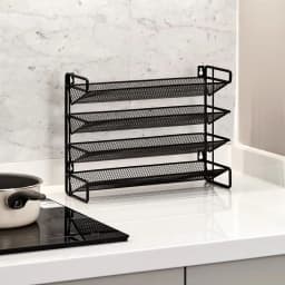 【Breeins】 Black 4 Tier Metal Spice Rack Organizer