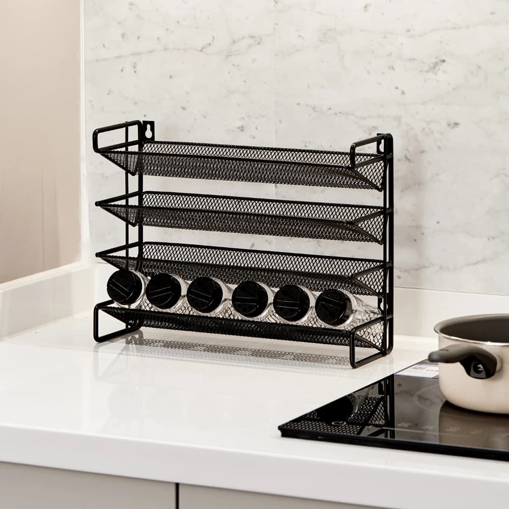 【Breeins】 Black 4 Tier Metal Spice Rack Organizer